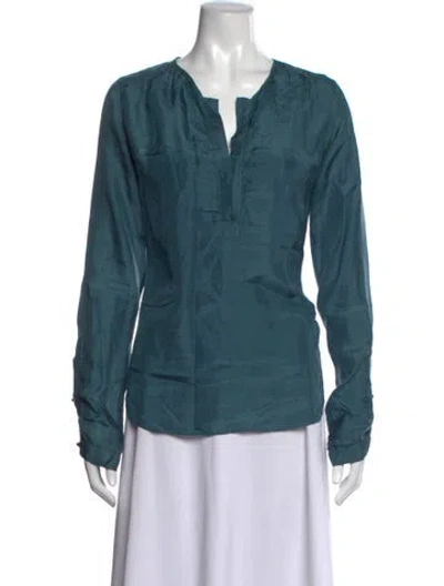 Pre-owned Calypso St Barth Silk V-neck Blouse In Blue
