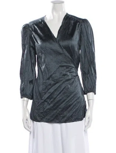 Pre-owned Calypso St Barth Silk V-neck Blouse In Blue