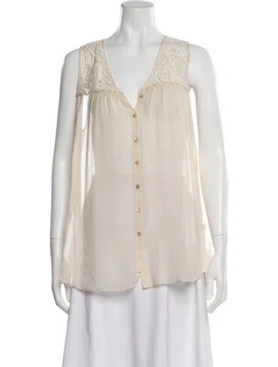 Pre-owned Calypso St Barth Silk V-neck Blouse In Neutrals/white