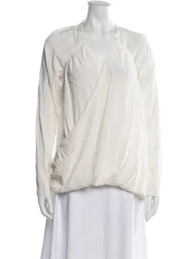 Pre-owned Calypso St Barth Silk V-neck Blouse W/ Tags In Neutral