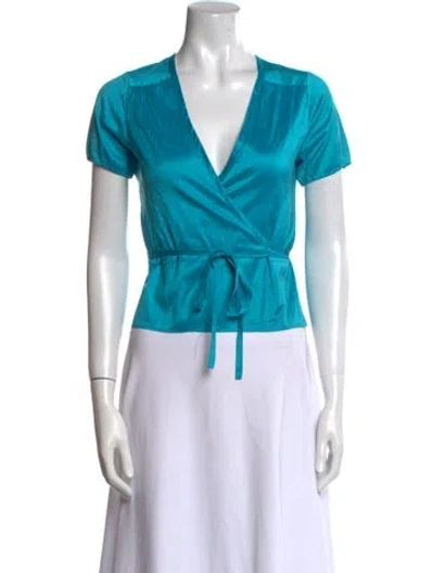 Pre-owned Calypso St Barth Silk V-neck Crop Top In Blue