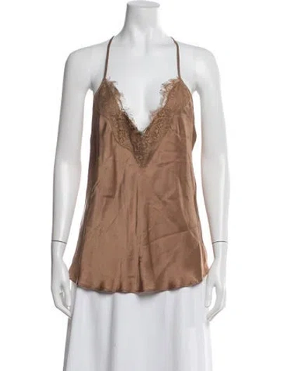 Pre-owned Calypso St Barth Silk V-neck Top In Brown