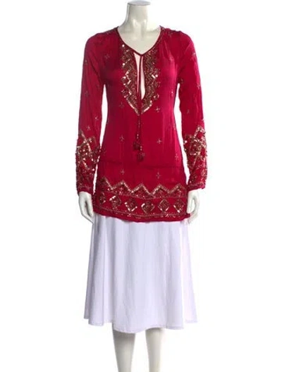Pre-owned Calypso St Barth Silk V-neck Tunic In Red