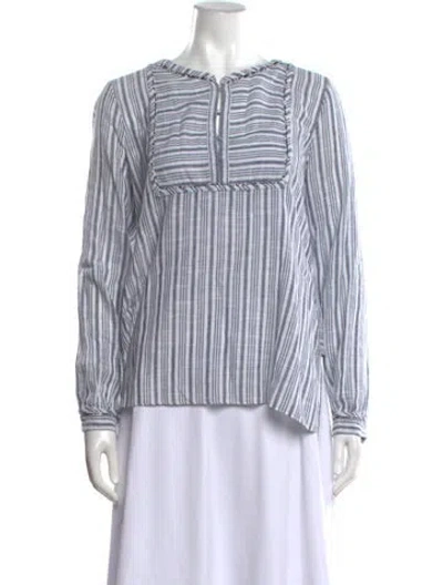 Pre-owned Calypso St Barth Striped Crew Neck Blouse In Blue/white