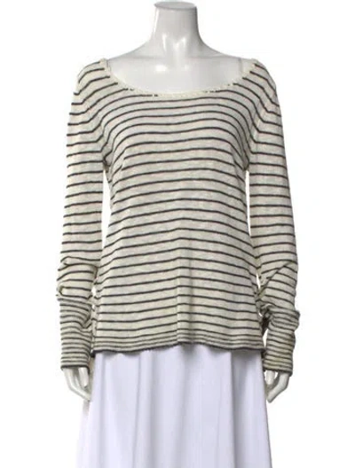 Pre-owned Calypso St Barth Striped Scoop Neck Sweater In White