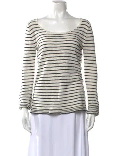 Pre-owned Calypso St Barth Striped Scoop Neck Sweater In White