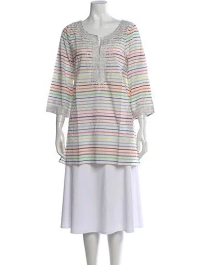 Pre-owned Calypso St Barth Striped Scoop Neck Tunic In Neutral