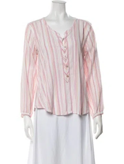 Pre-owned Calypso St Barth Striped V-neck Blouse In Pink