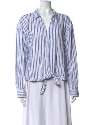 Pre-owned Calypso St Barth Striped V-neck Button-up Top In Blue/white