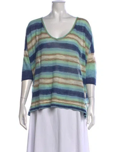 Pre-owned Calypso St Barth Striped V-neck Top In Blue