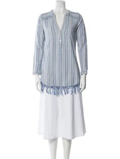 Pre-owned Calypso St Barth Striped V-neck Tunic In Blue