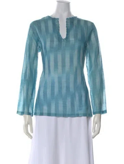 Pre-owned Calypso St Barth Striped V-neck Tunic In Blue