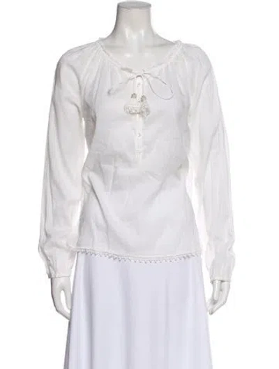 Pre-owned Calypso St Barth Tie Neck Long Sleeve Blouse In White