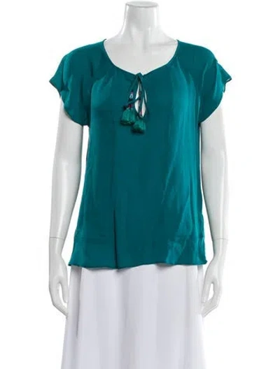 Pre-owned Calypso St Barth Tie Neck Short Sleeve Blouse In Blue