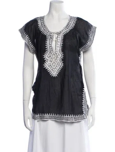 Pre-owned Calypso St Barth Tie Neck Short Sleeve Tunic In Black
