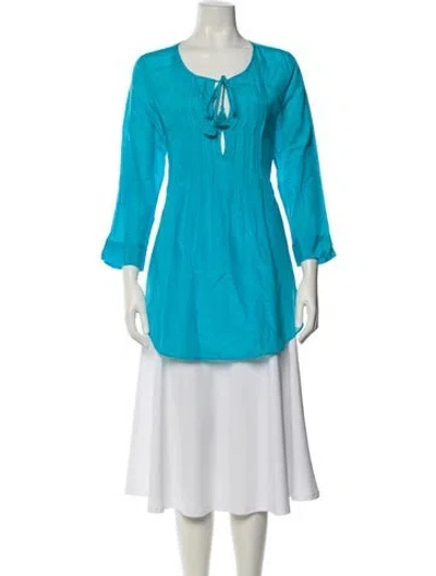 Pre-owned Calypso St Barth Tie Neck Three-quarter Sleeve Tunic In Blue