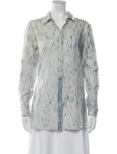 Pre-owned Calypso St Barth Tie-dye Print Long Sleeve Blouse In Blue