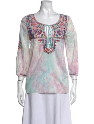 Pre-owned Calypso St Barth Tie-dye Print V-neck Top In Neutrals