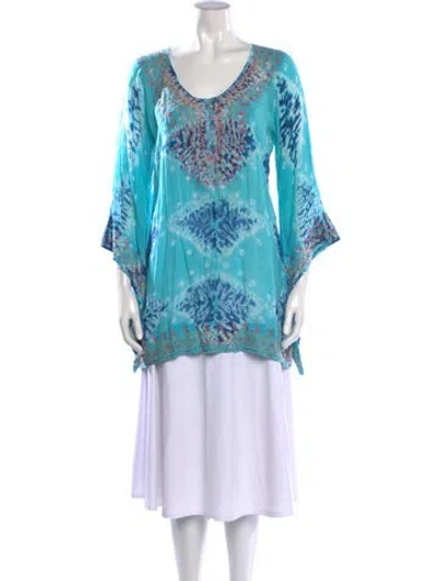 Pre-owned Calypso St Barth Tie-dye Print V-neck Tunic W/ Tags In Blue