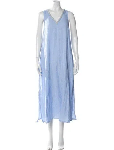 Pre-owned Calypso St Barth V-neck Long Dress In Blue