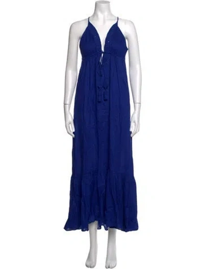 Pre-owned Calypso St Barth V-neck Long Dress In Blue