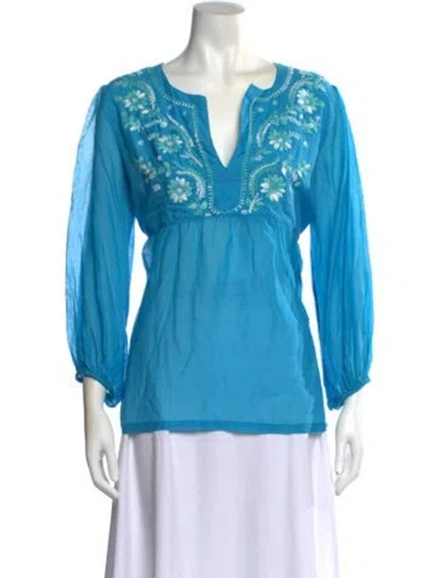 Pre-owned Calypso St Barth V-neck Long Sleeve Blouse In Blue