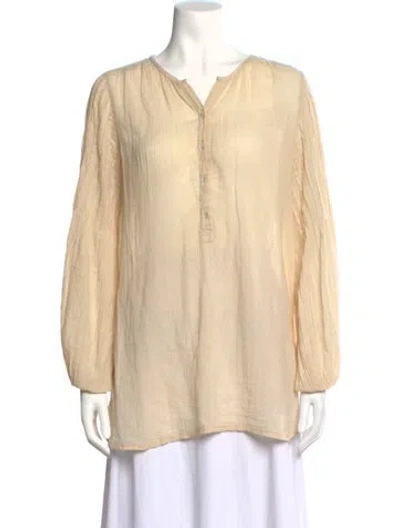 Pre-owned Calypso St Barth V-neck Long Sleeve Blouse In Neutrals