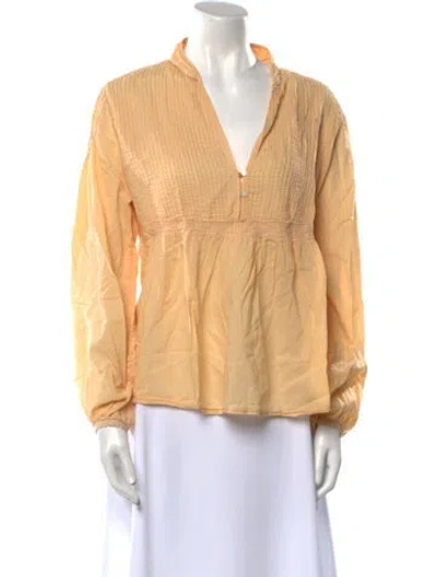 Pre-owned Calypso St Barth V-neck Long Sleeve Blouse In Yellow