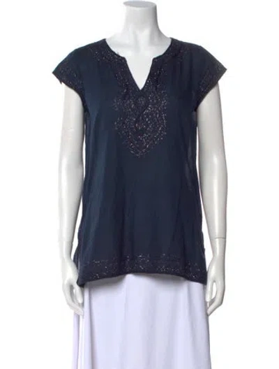Pre-owned Calypso St Barth V-neck Short Sleeve Top In Blue