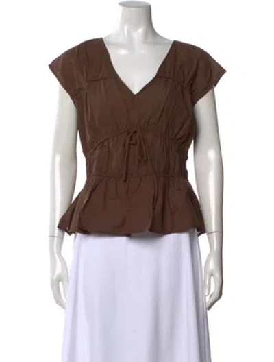 Pre-owned Calypso St Barth V-neck Short Sleeve Top W/ Tags In Brown