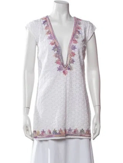 Pre-owned Calypso St Barth V-neck Short Sleeve Tunic In White