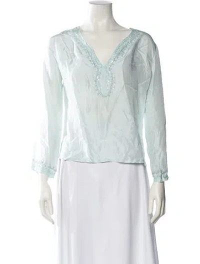 Pre-owned Calypso St Barth V-neck Three-quarter Sleeve Blouse In Blue