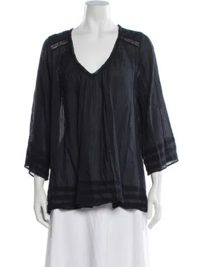 Pre-owned Calypso St Barth V-neck Three-quarter Sleeve Blouse In Blue