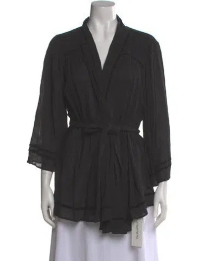 Pre-owned Calypso St Barth V-neck Three-quarter Sleeve Blouse In Gray