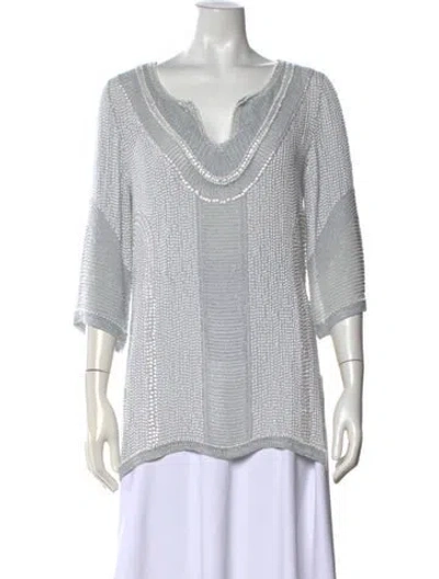 Pre-owned Calypso St Barth V-neck Three-quarter Sleeve Top In Blue