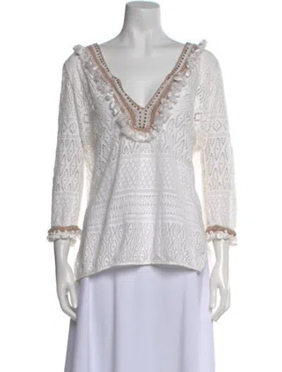 Pre-owned Calypso St Barth V-neck Three-quarter Sleeve Top In White