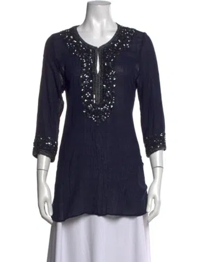 Pre-owned Calypso St Barth V-neck Three-quarter Sleeve Tunic In Blue