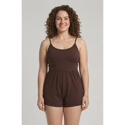 Calysa Ivy Short Swim Romper With Built-in Bra And Hidden Shorts In Brown