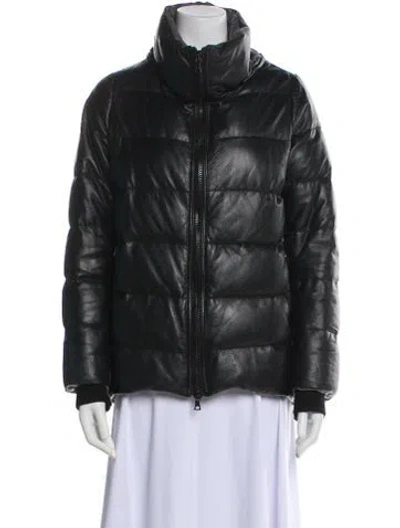 Pre-owned Calzaiuoli Leather Down Coat In Black