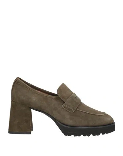 Calzaiuoli Toscani Woman Loafers Military Green Size 11 Leather