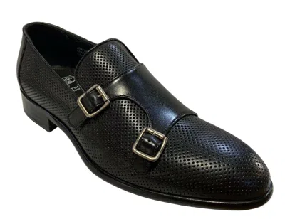 Pre-owned Calzoleria Toscana Men's Double Monk Strap Black Leather Dress Shoes H611