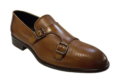 Pre-owned Calzoleria Toscana Men's Double Monk Strap Chestnut Leather Dress Shoes 611 In Brown