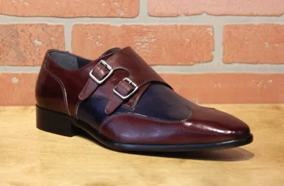 Pre-owned Calzoleria Toscana Men's Monk Strap Burgundy/blue Leather Dress Shoes 1689 In Red