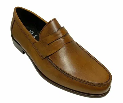 Pre-owned Calzoleria Toscana Santor Men's Slip On Dark Caramel Leather Dress Shoes In Brown