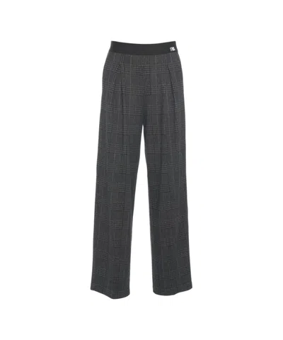 Cambio Glencheck Wide-leg Trousers With Classic Pleats In Gray