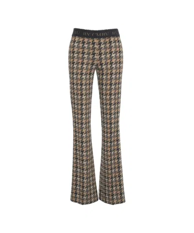 Cambio Houndstooth Flared Trousers With Elastic Waistband In Brown