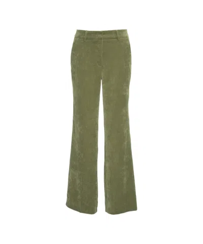 Cambio Wide-leg Corduroy Trousers With Subtle Ribbed Texture In Green