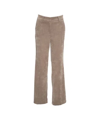 Cambio Wide Leg Trousers In Soft Corduroy With Hidden Zip Closure In Brown