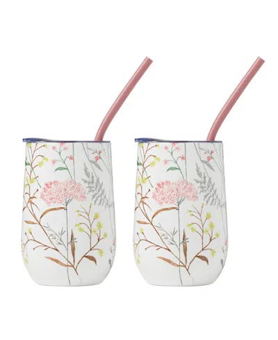 Cambridge 16 oz Floral Insulated Wine Tumbler, Set Of 2 In Ivory