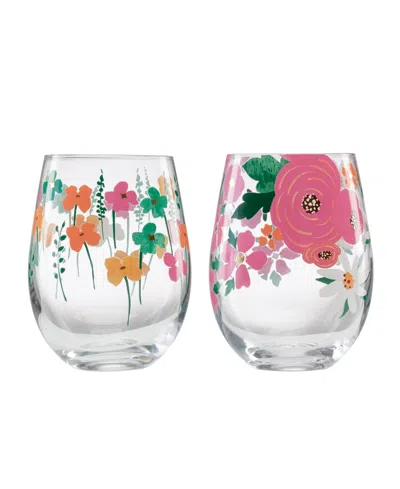 Cambridge 18 oz Floral Brights Stem Less Wine Glasses, Set Of 2 In Multi